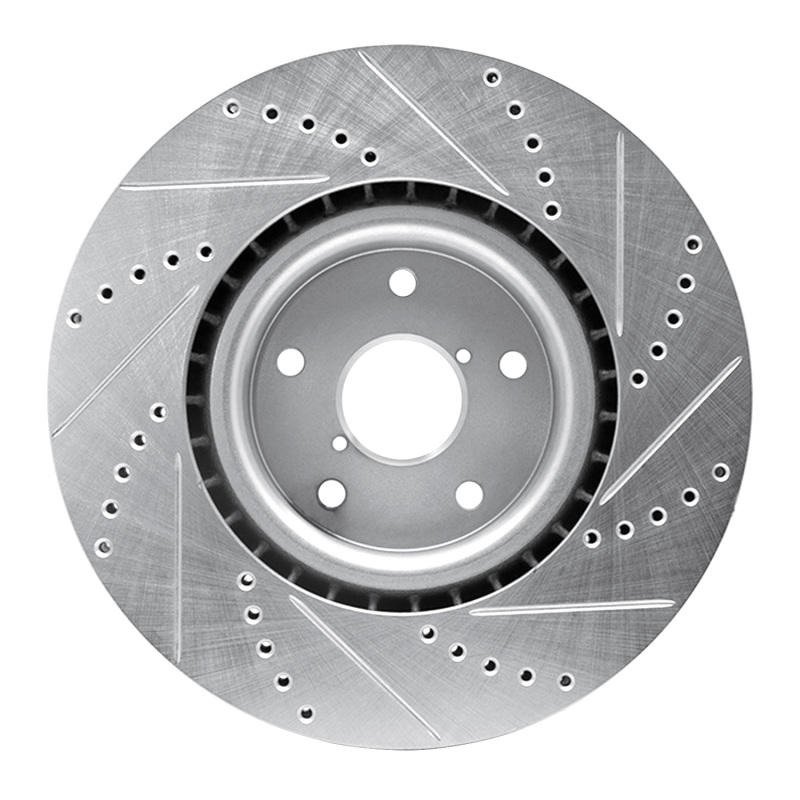 Subaru Impreza Brake Rotor (1) - Front Left - R1 Concepts - Drilled & Slotted - Silver - `05-`20